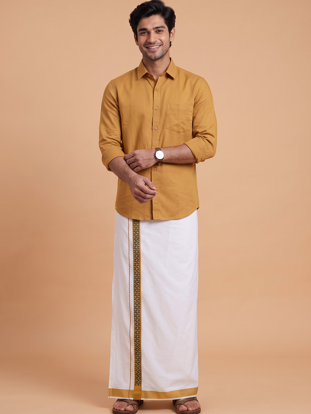 Single Layer Cotton Blend White Dhoti with Fancy Jari Border - GP07