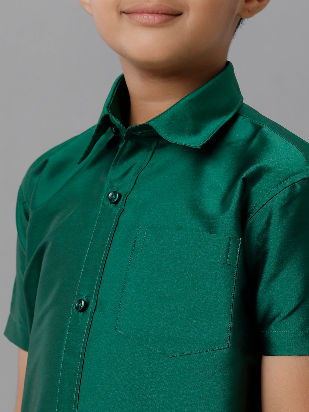 Boys Silk Cotton Dark Green Half Sleeves Shirt with Soft Silk Panchakacham Combo K9-Zoom view