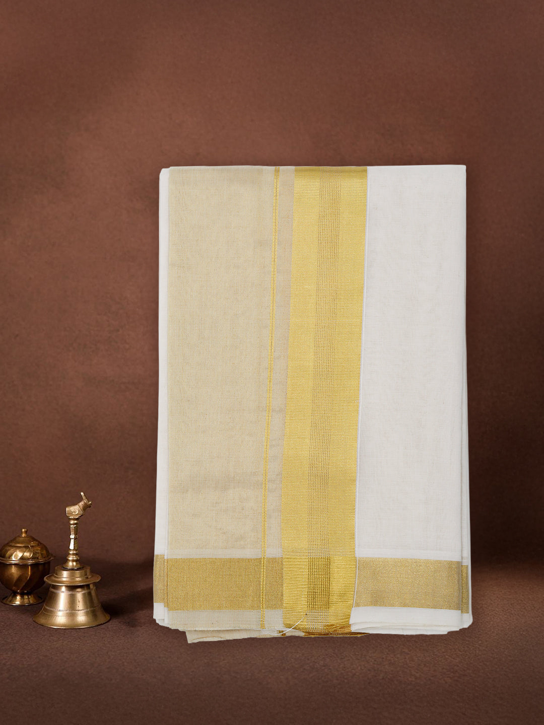 Men Premium Handloom Cream Dhoti with Fancy Border HLM64