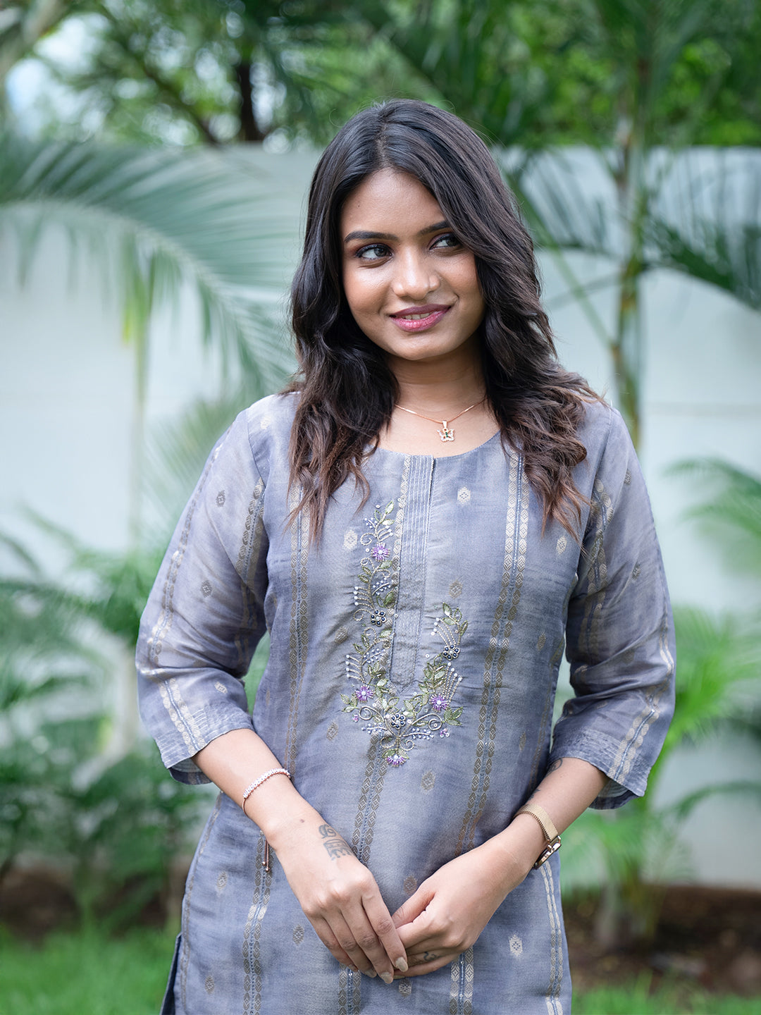 Women Violet Tissue Printed Kurti Set EKS127