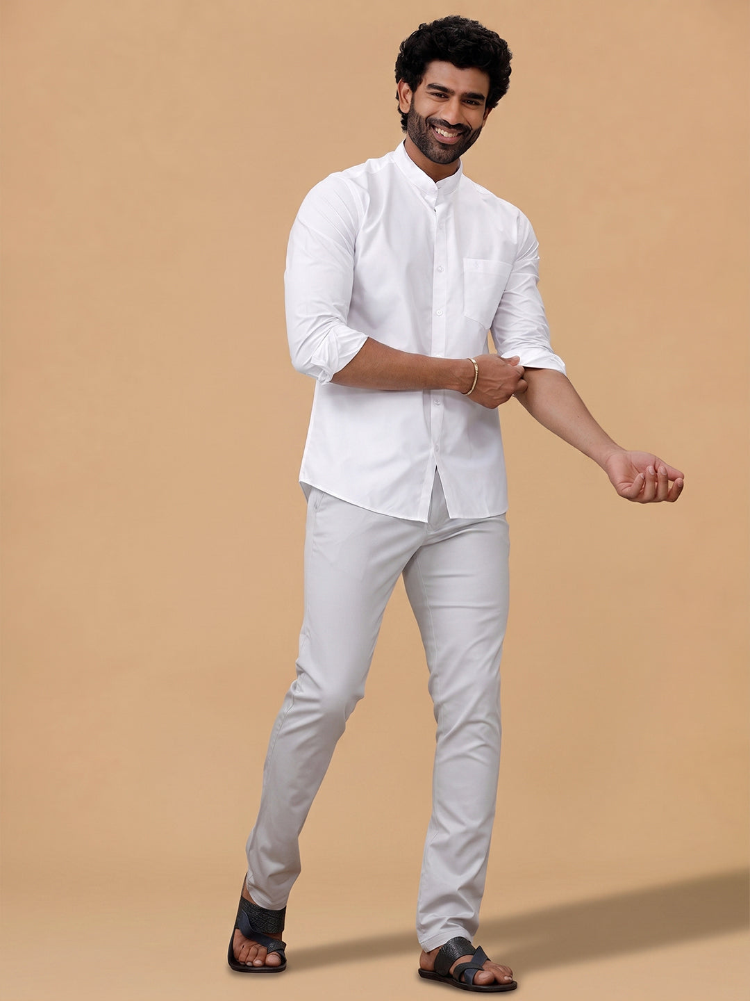 Chinese Collar Cotton White Shirt – Aura | Smart Fit