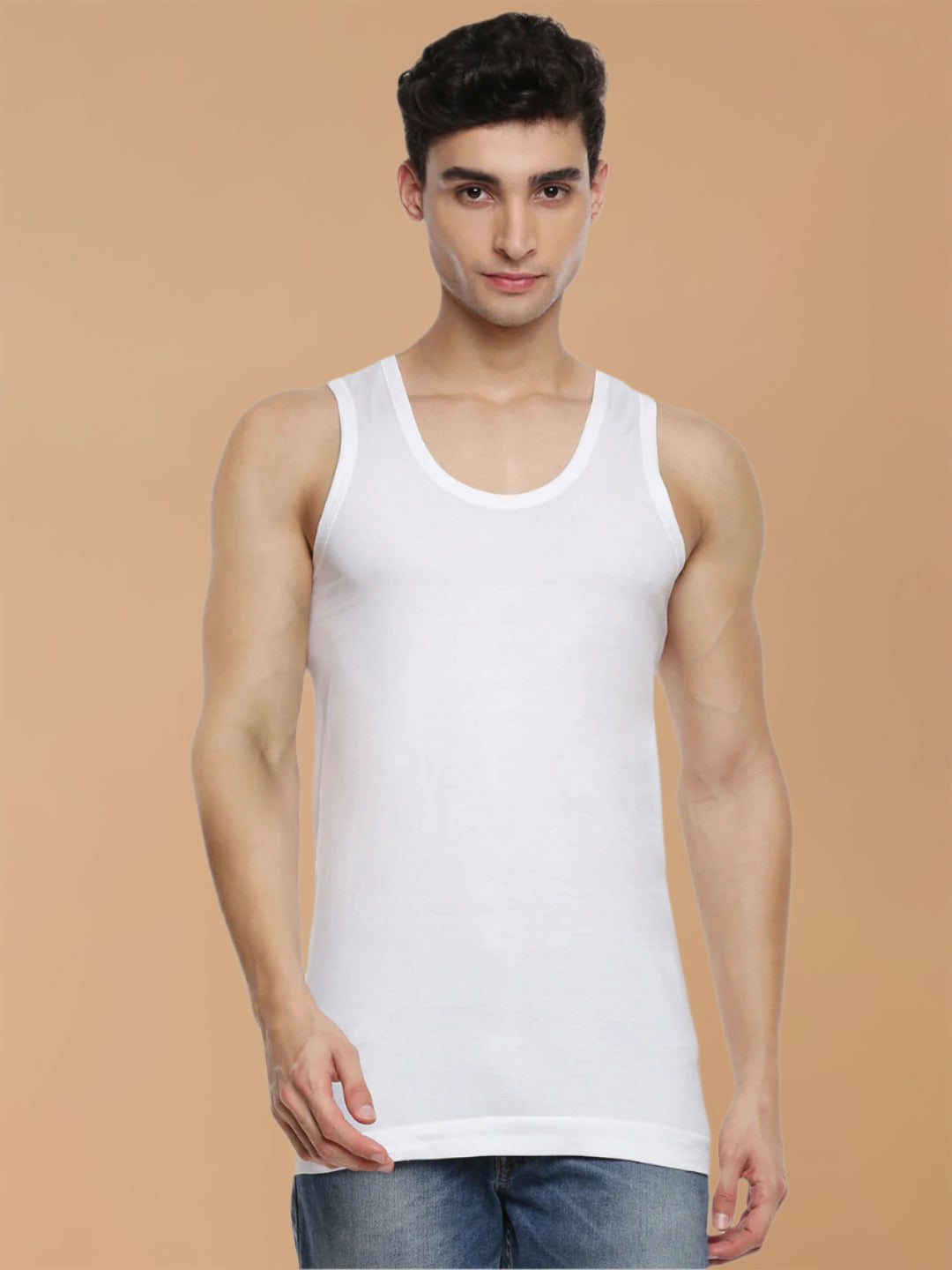 100% Combed Cotton White Vest RN Sukra Value Pack (Pack of 4)