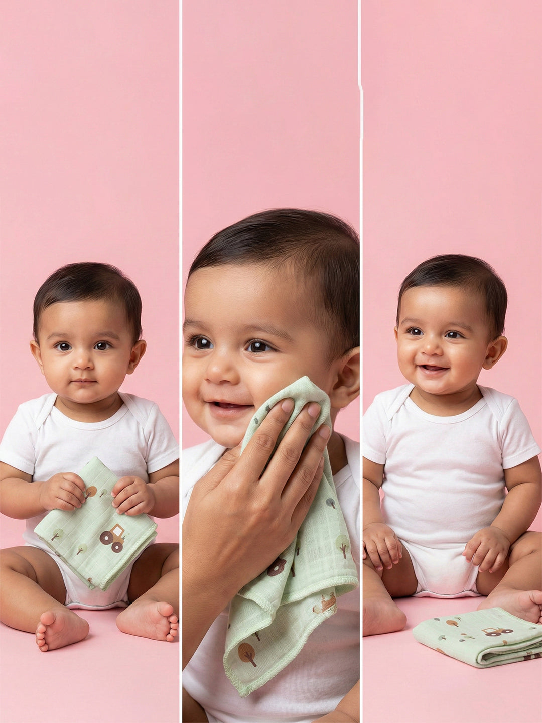 Born Baby Wash Cloth for Face & Body (Pack of 3) Soft, Absorbent Cotton | 0.35m x 0.35m