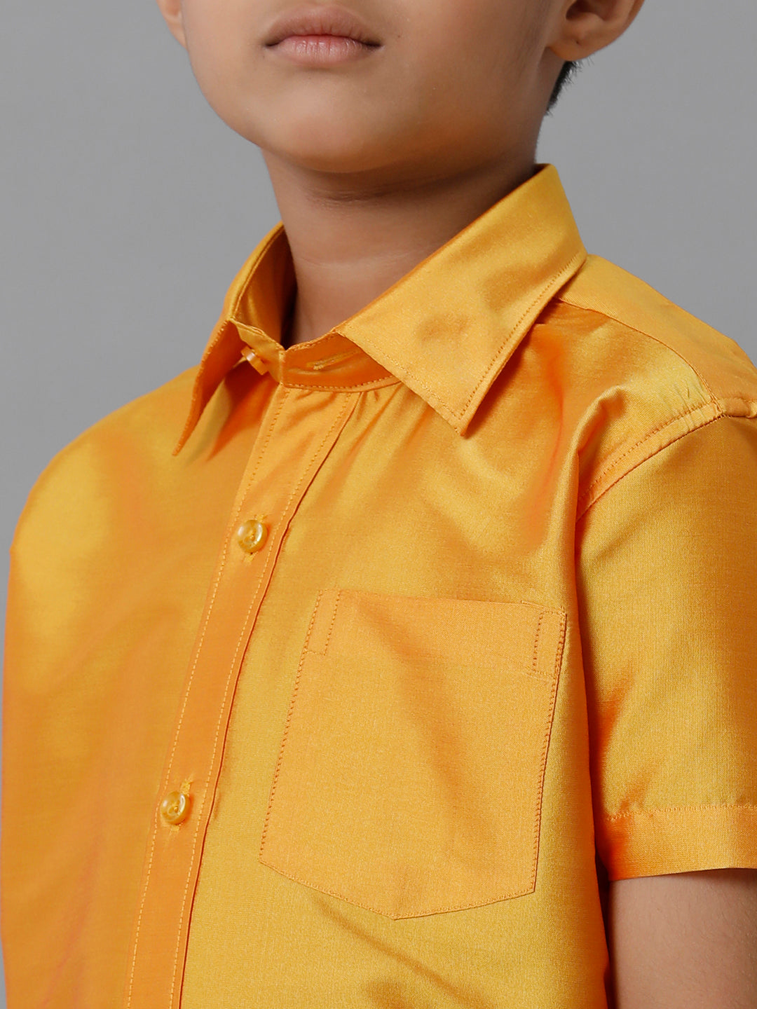 Boys Silk Cotton Yellow Half Sleeves Yellow Shirt with Soft Silk Panchakacham Combo K6-Zoom view