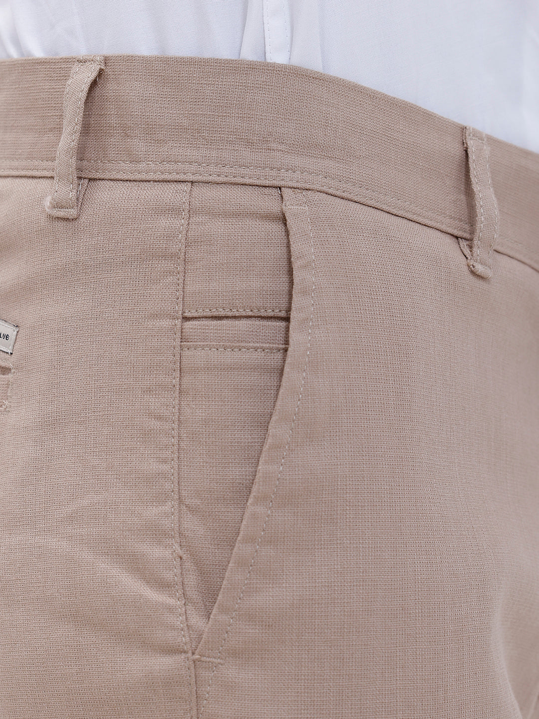 Men Linen Cotton Smart Fit Pant Light Brown