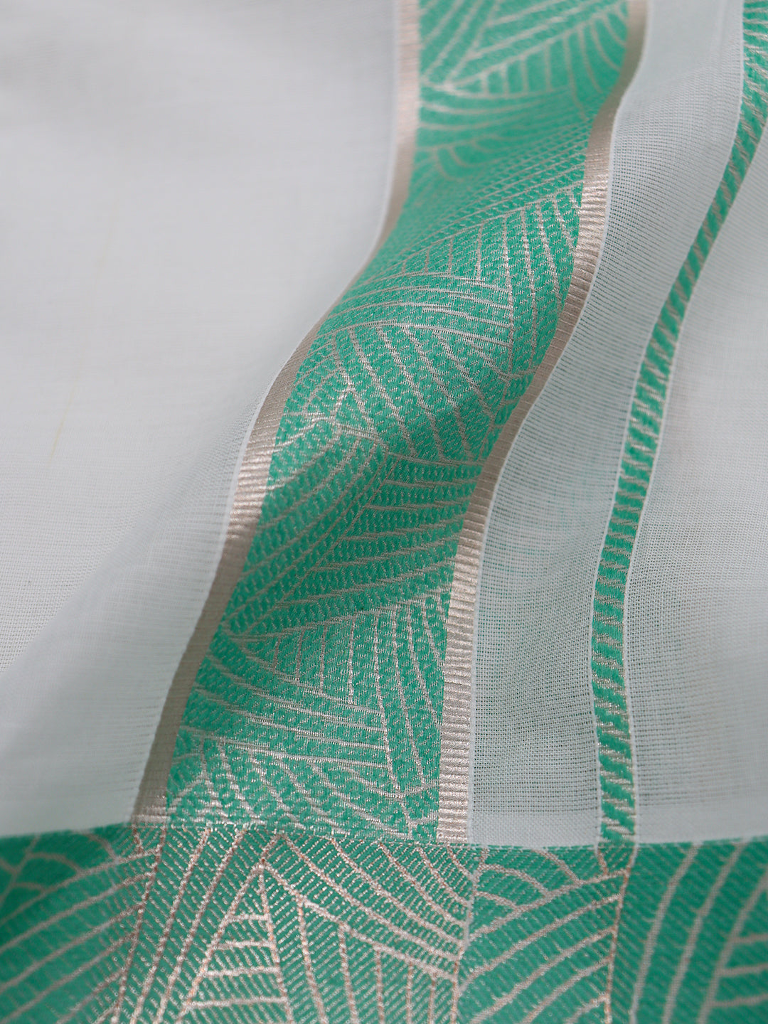 Men Premium Cotton Double Layer White Dhoti with Green Fancy Jari Border Luxury Club LC16