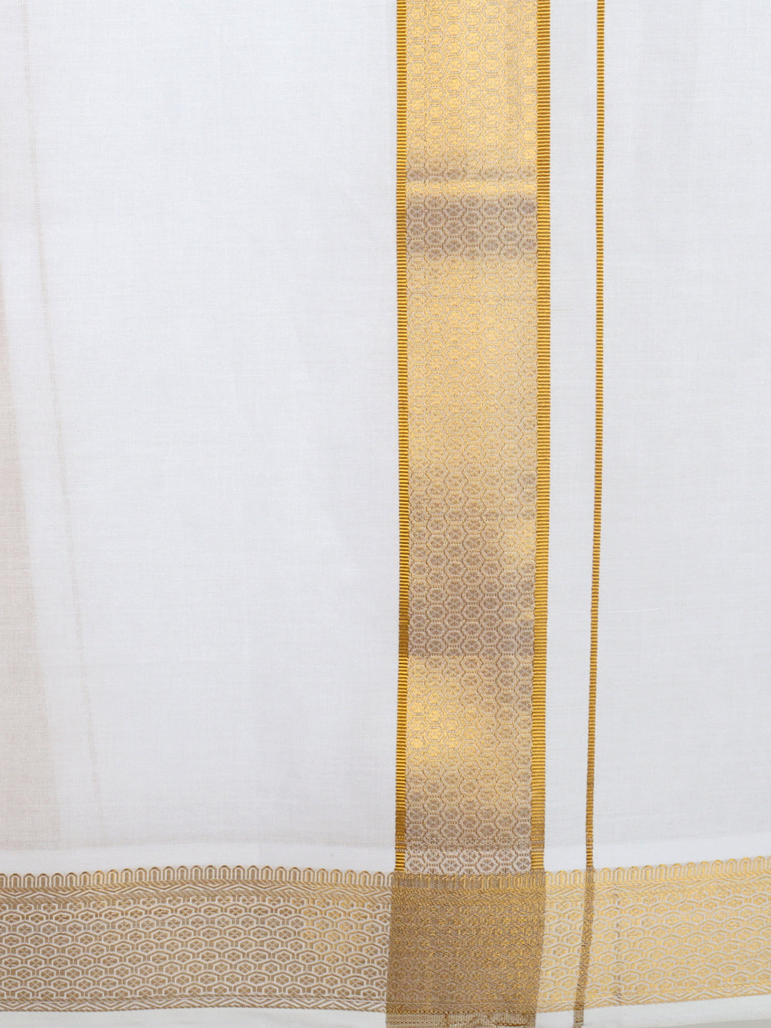 Men 100% Cotton Single Layer White Dhoti with Gold Jari Border Aura 367