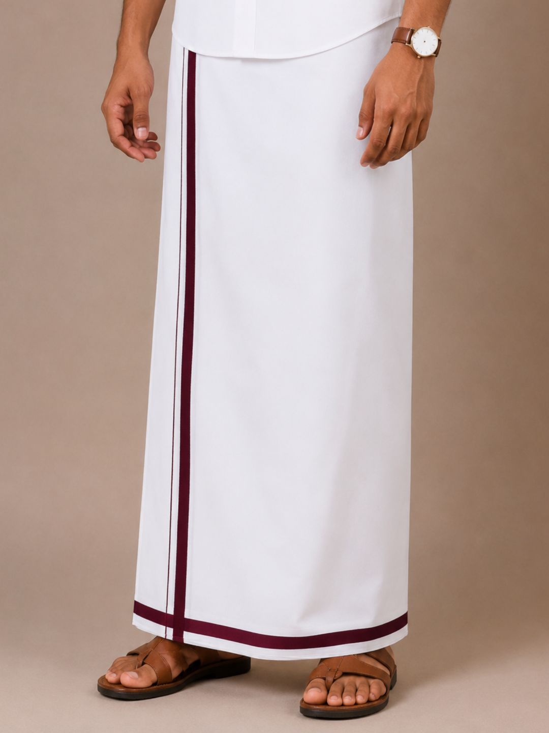 Men 100% Cotton Single Layer Big Border Dhoti Park Sun PS01