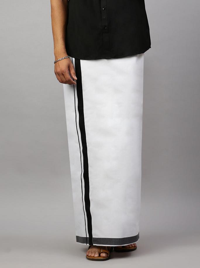 Men 100% Cotton Double Layer White Dhoti with Big Border AS06
