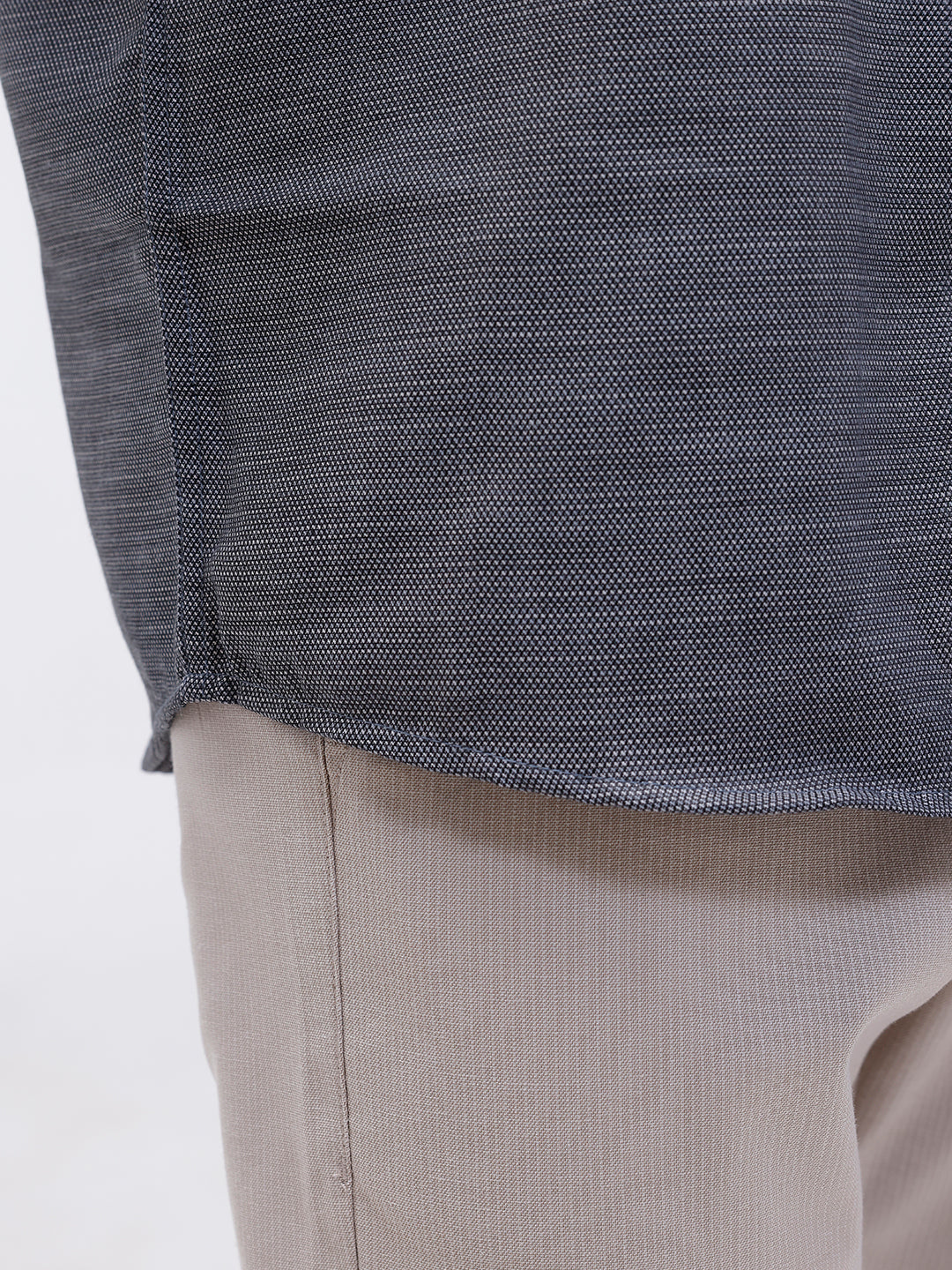 Men Cotton Rich Half Sleeve Shirt Grey Black Dobby T59 AIT5