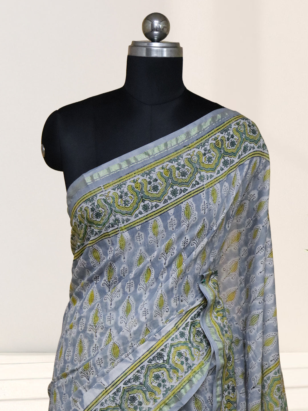 Women Light Blue Pure Chanderi Cotton Printed Saree SC75