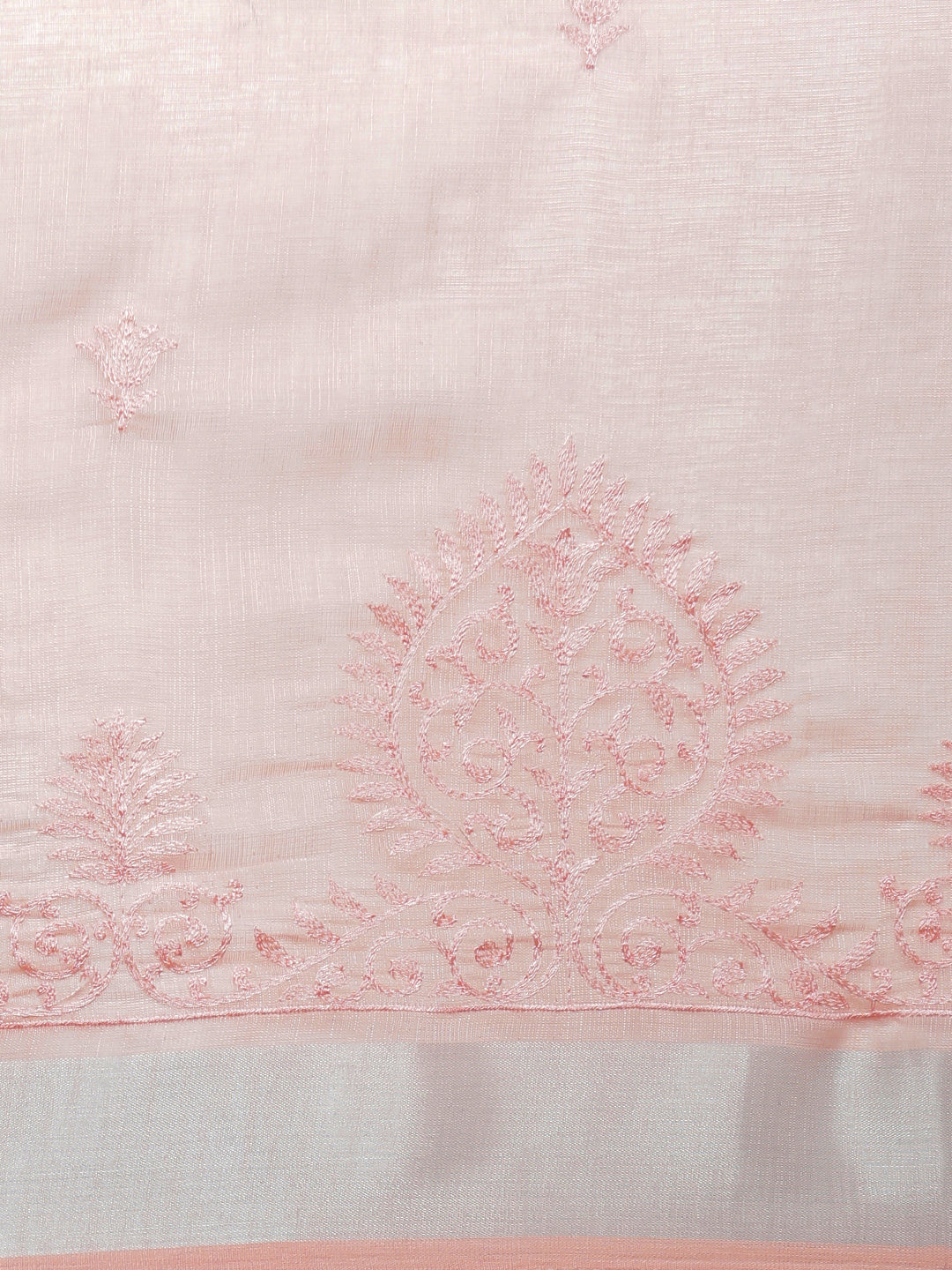 Women Light Pink Semi Linen Embroidered Saree SL238
