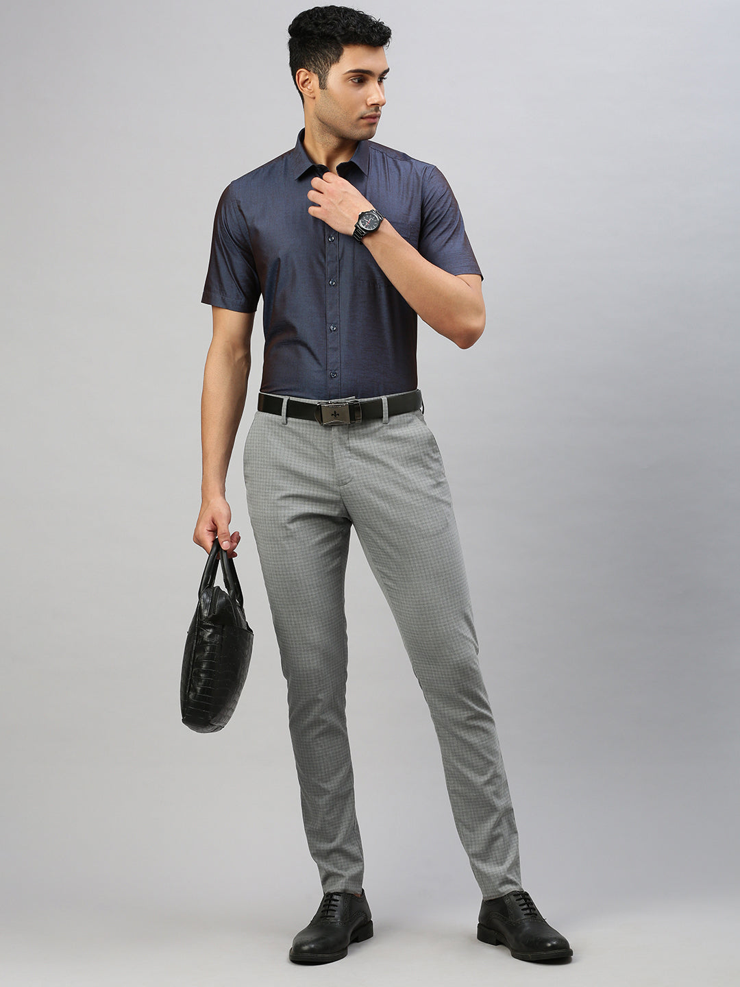 Men Cotton Blend Shirt Navy T46 TV4