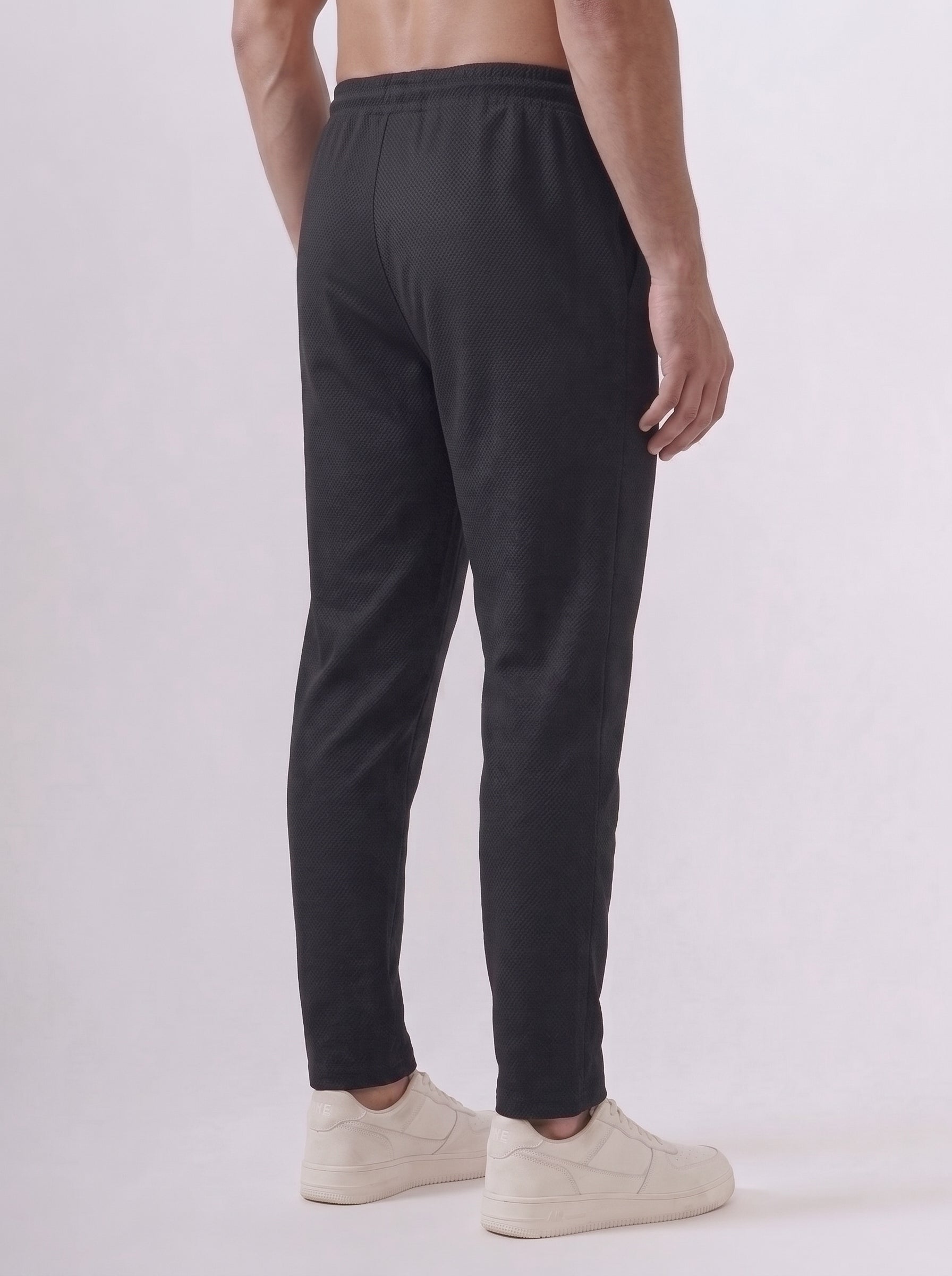 Cotton Rich Regular Fit Black Popcorn Track Pant PTK5