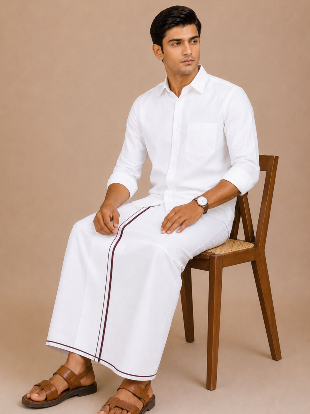 Men 100% Cotton Single Layer Small Border Dhoti Smart Nice SN03