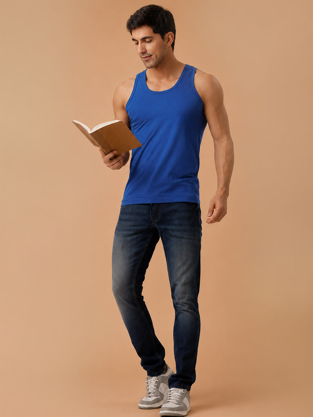 100% Combed Cotton Ocean Blue Vest RN Sukra (Pack of 2)