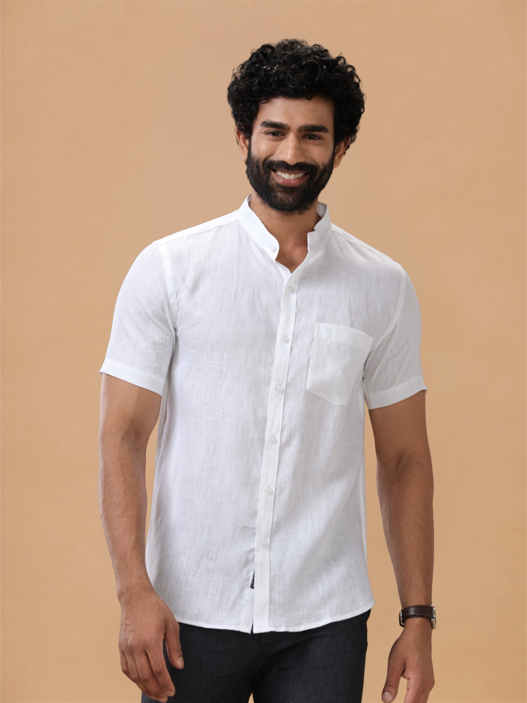 Pure Linen Chinese Collar White Shirt – Linen Park 5544