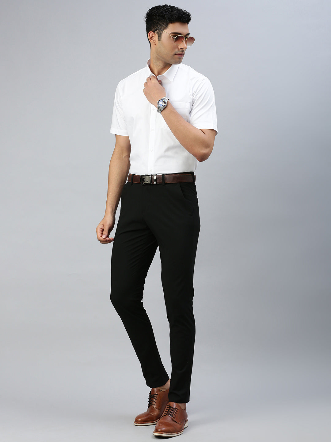 Men 100% Cotton Starch Finish White Shirt Cool Cotton