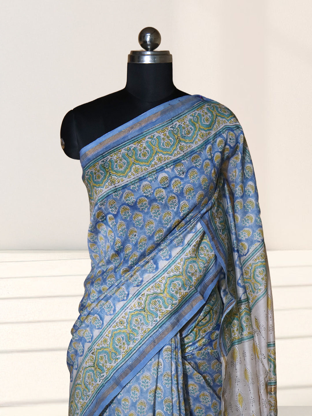 Women Blue Pure Chanderi Cotton Printed Saree SC76