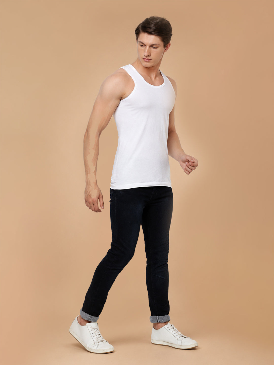 100 % Combed Cotton White Vest RN Plus Size Rise Up
