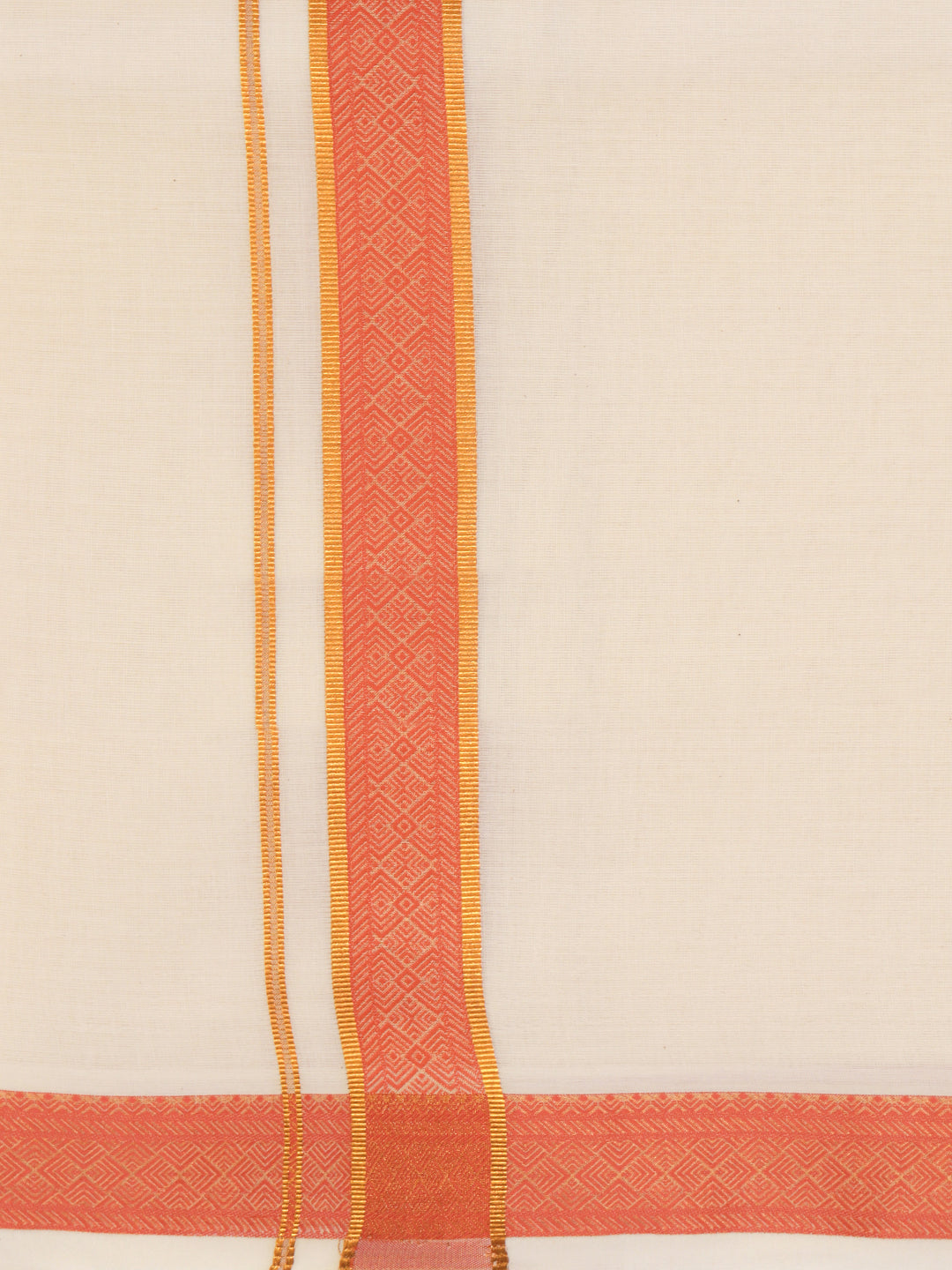 Double Layer 100% Cotton Cream Kora Dhoti with Colour Jari Border - CF04