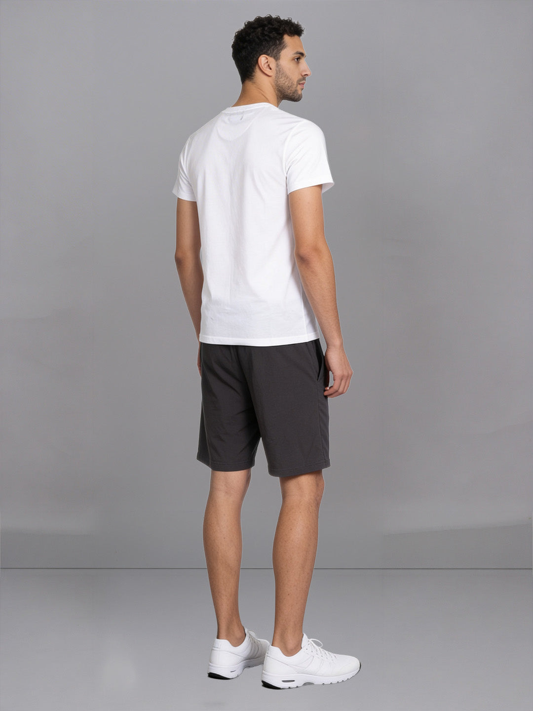Men White Crew neck T-Shirt with Grey Shorts Combo ES5