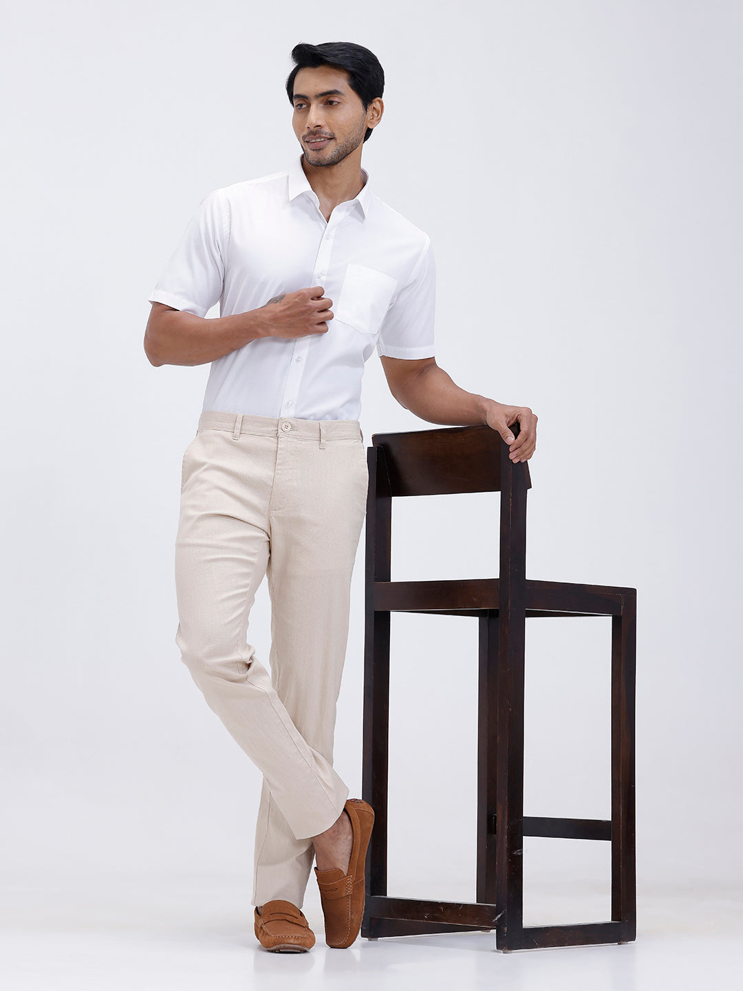 Mens Cotton Rich Shirt and Linen Cotton Beige Trouser Combo TR15501