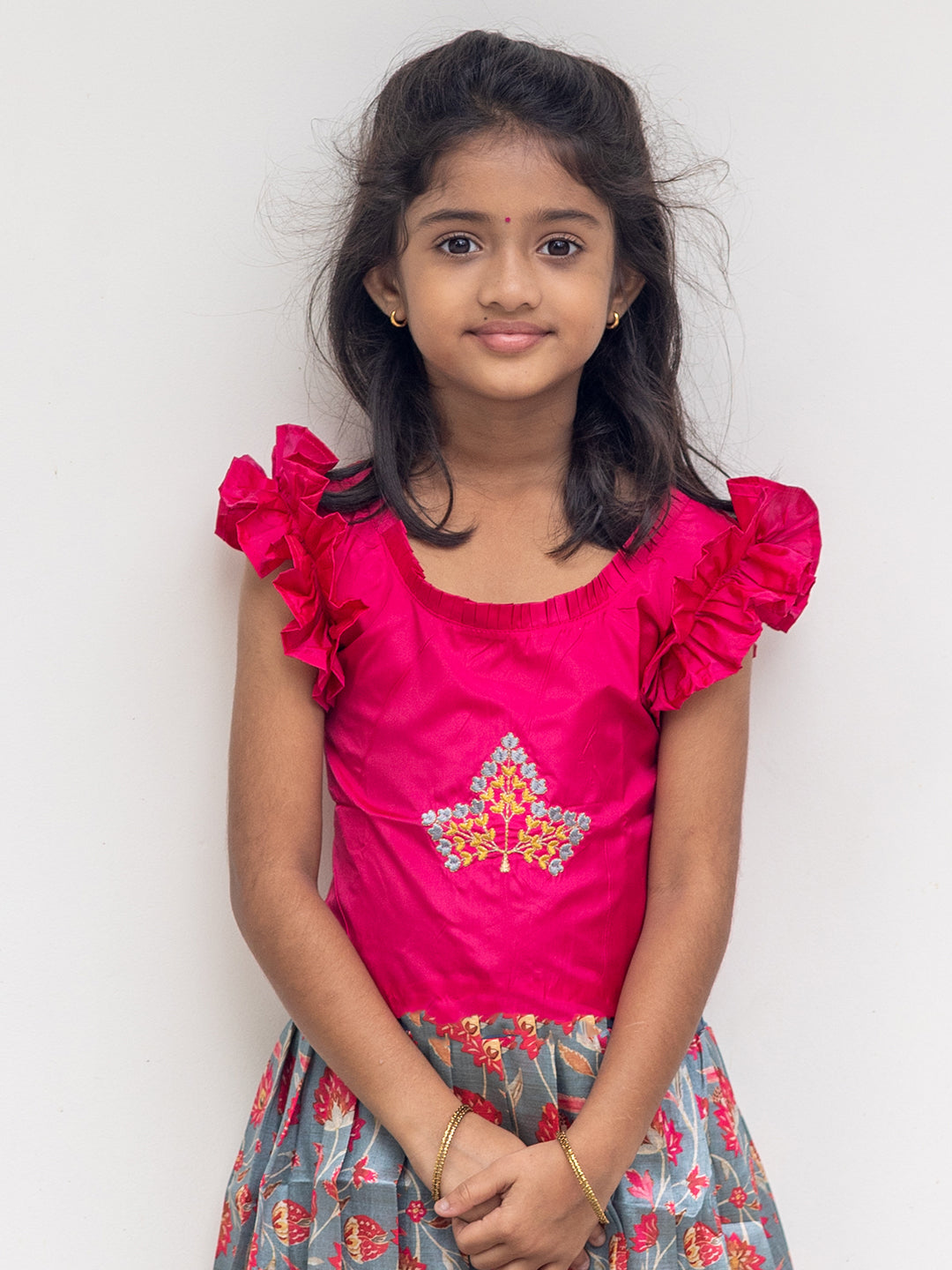 Girls Pattu Pavadai Set Pink & Cadet Blue Traditional Ethnic Wear GPS37