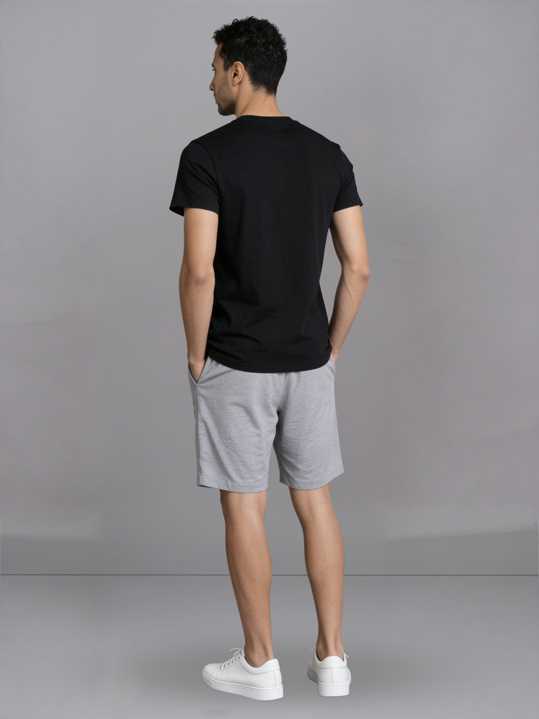 Men Black Crew neck T-Shirt with Grey Shorts Combo ES3