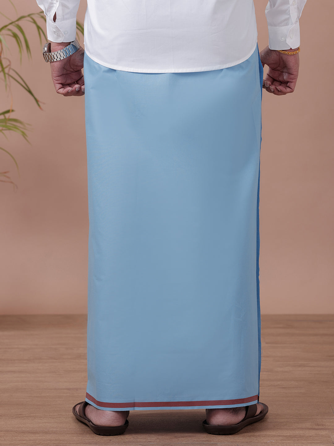 Men Cotton Blend Single Layer Blue Dhoti with Assorted Border Rishi BB4