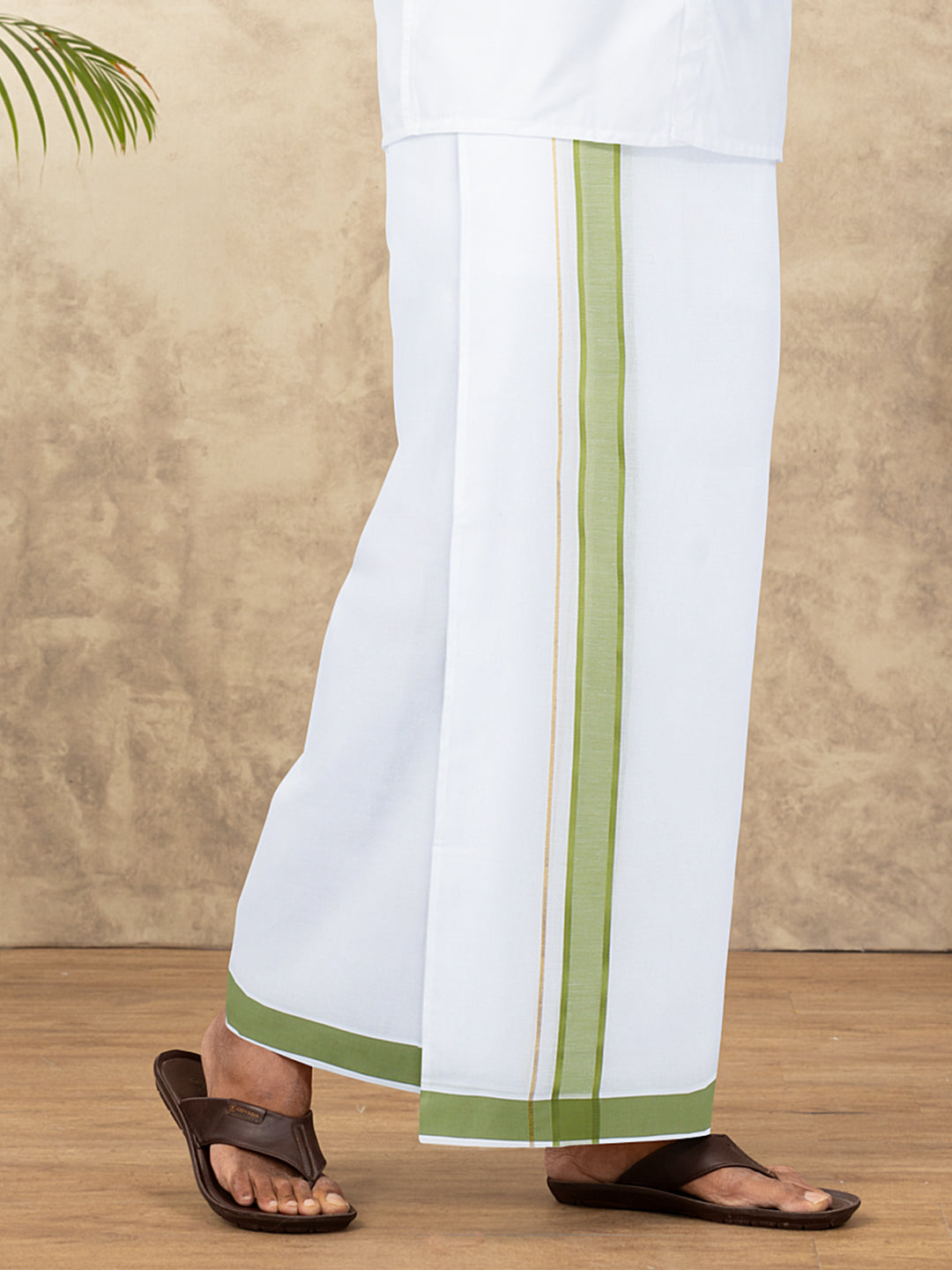 Men Cotton Blend Readymade Double Layer White Dhoti with Fancy Jari Border GFDA16