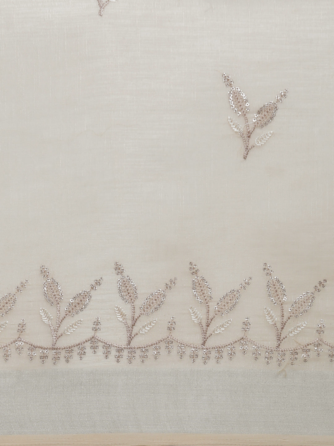 Women Light Beige Semi Linen Embroidered Saree SL244