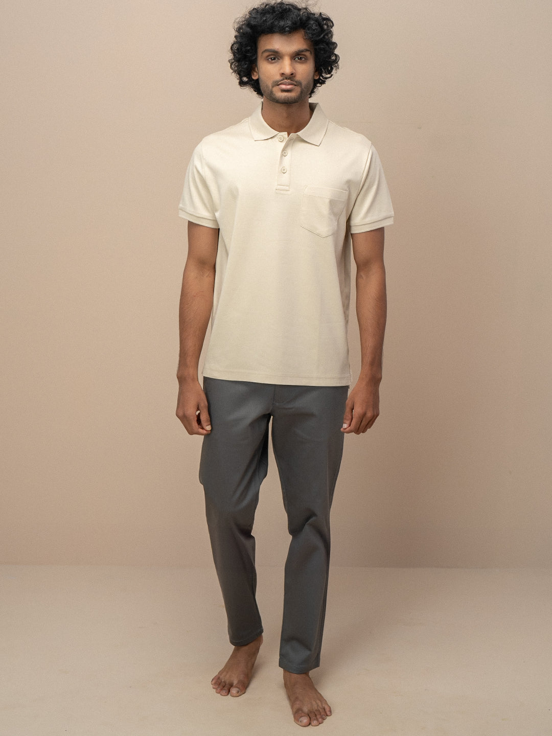 Men Extra Long Staple Cotton Smart Fit Apex Polo T-Shirt Ivory Cream AX3