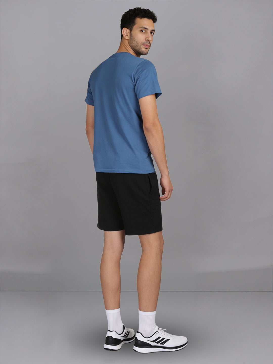 Men Petrol Blue Crew neck T-Shirt with Black Shorts Combo ES1
