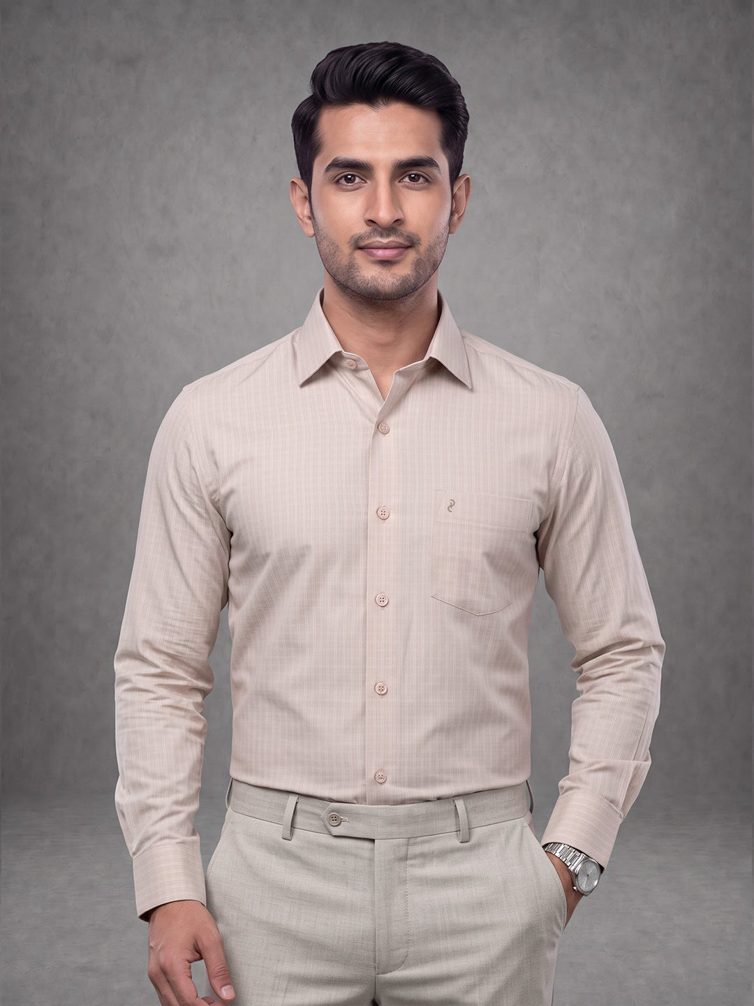 Prima Club Premium Cotton Dobby Peach Pink Checks Regular Fit Shirt SRBP6