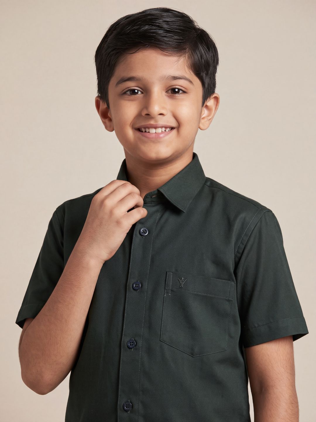 Boys 100% Cotton Dark Green Shirt and Fancy Border Dhoti Set BT10