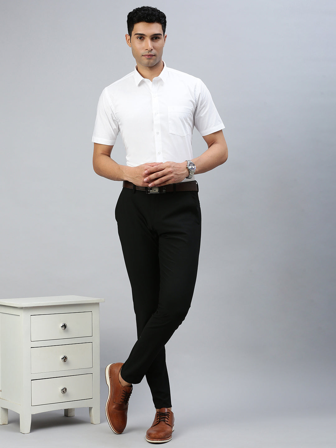 Men 100% Cotton White Shirt RR Image