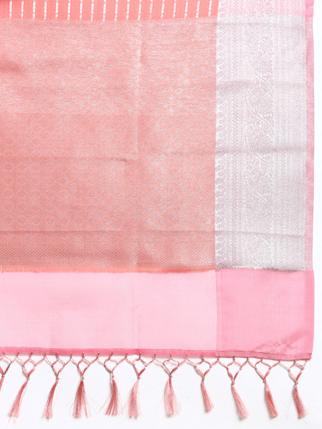 Semi Kora Cotton Allover Design Saree Pink with Silver Zari Border SKC02-Zari view