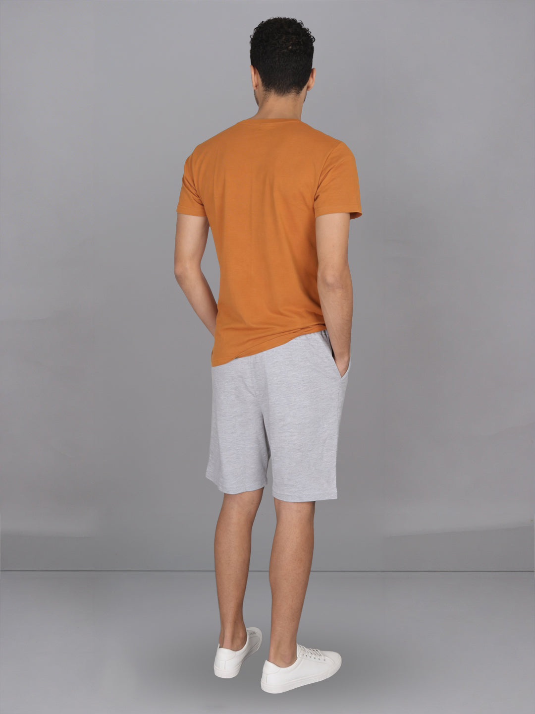 Men Mustard Crew neck T-Shirt with Grey Shorts Combo ES3
