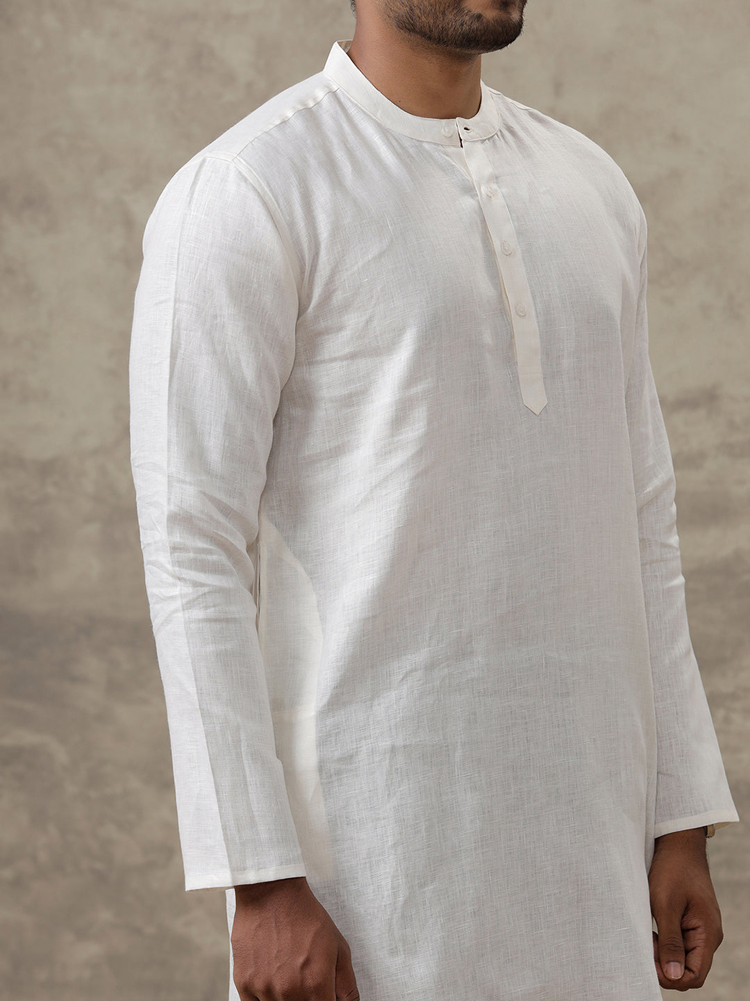 Men Linen Medium Length Kurta Cream KAL21