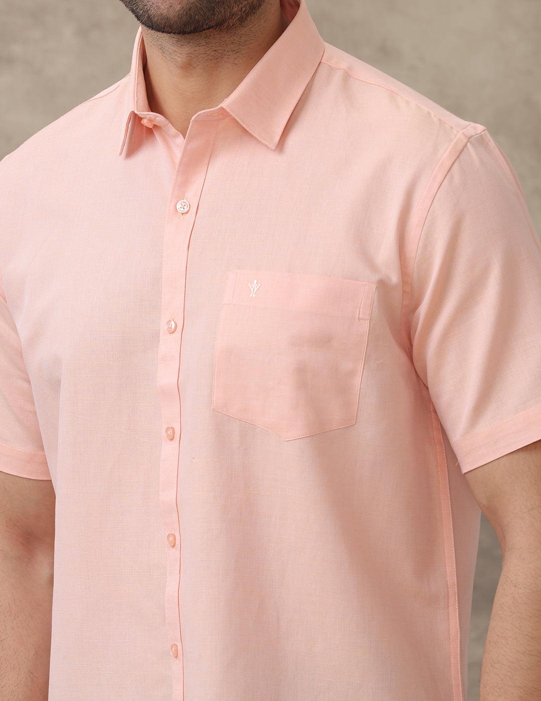 Men Linen Cotton Shirt Pinkish Orange LF16