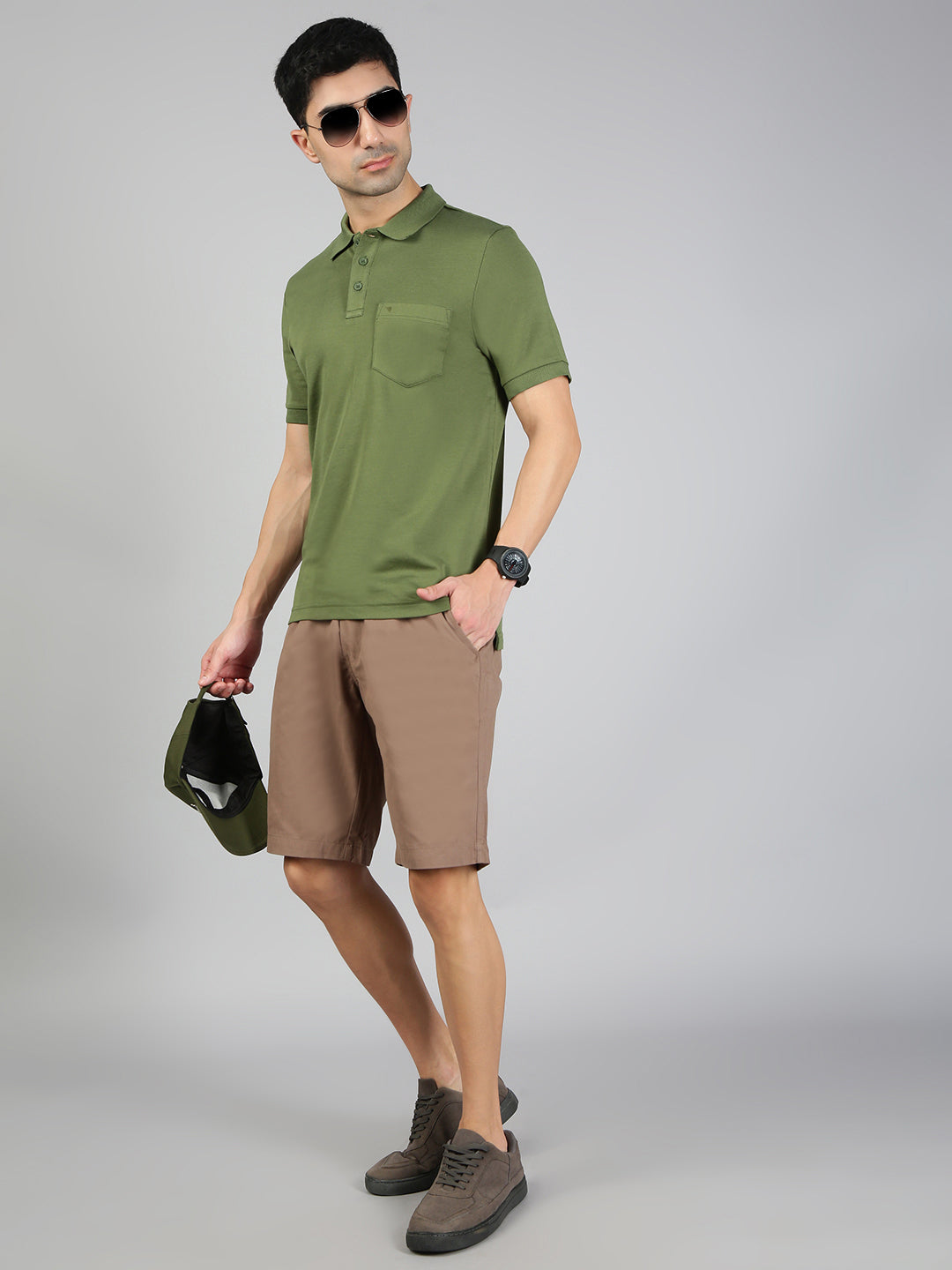 Men 100% Combed Cotton Golf Boxer Shorts Dark Kakki GS7