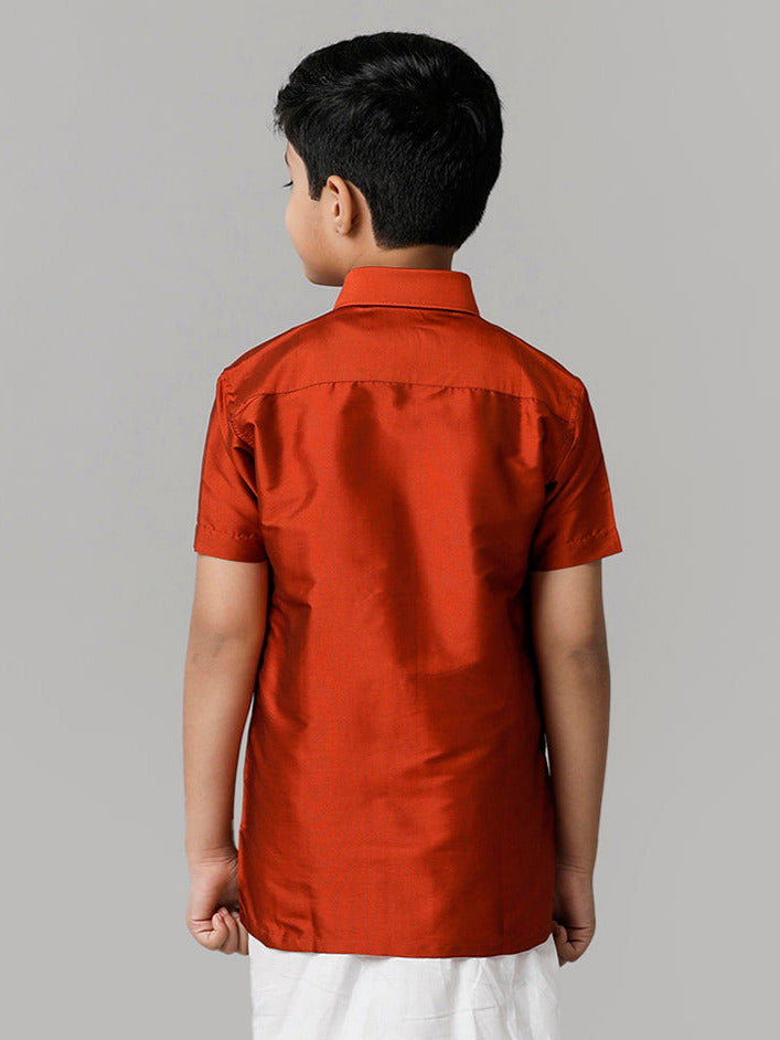 Boys Silk Cotton Brick Half Sleeves Shirt K39