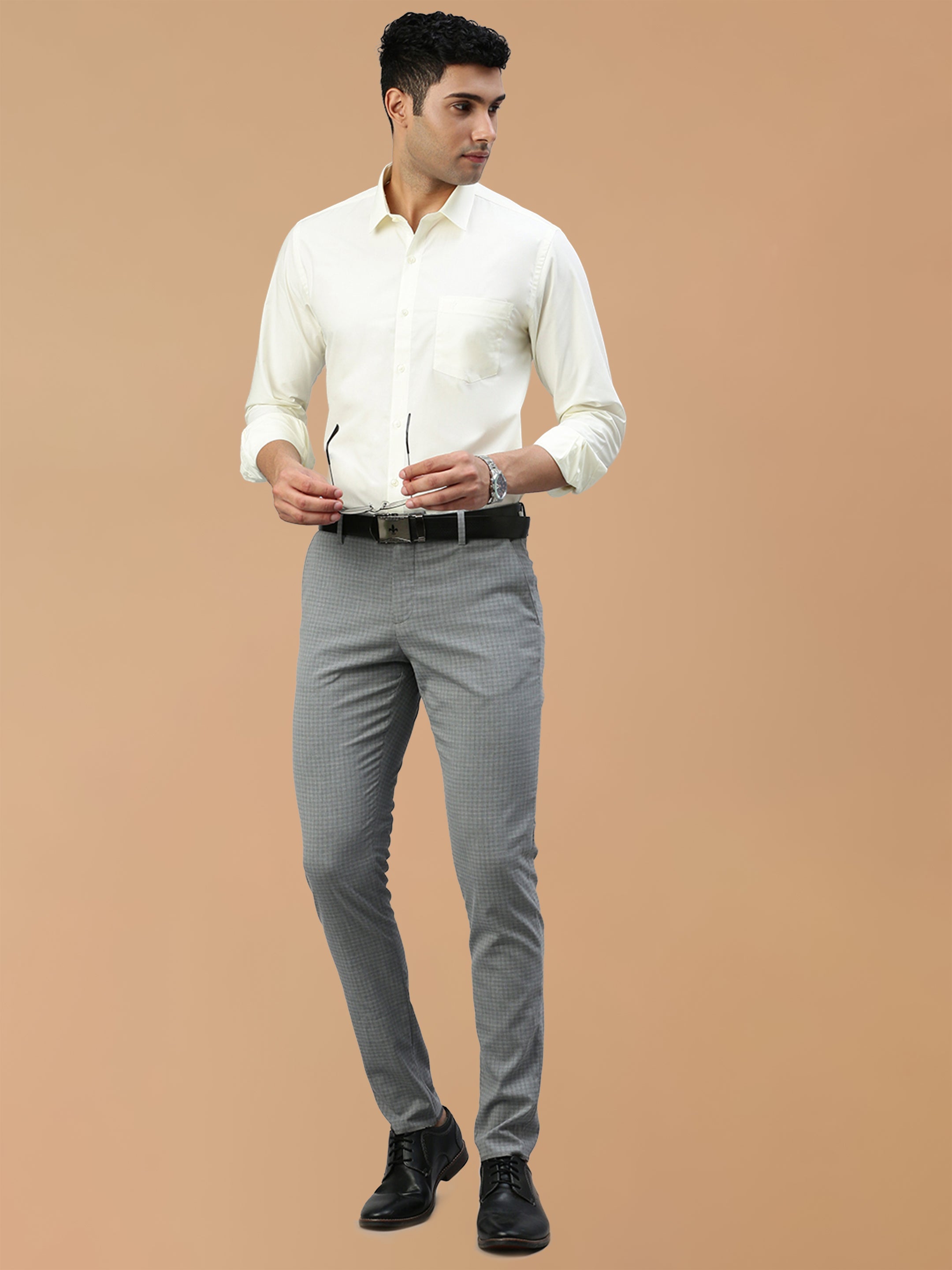 Cotton Rich Cream Regular Fit Shirt Mangalyam