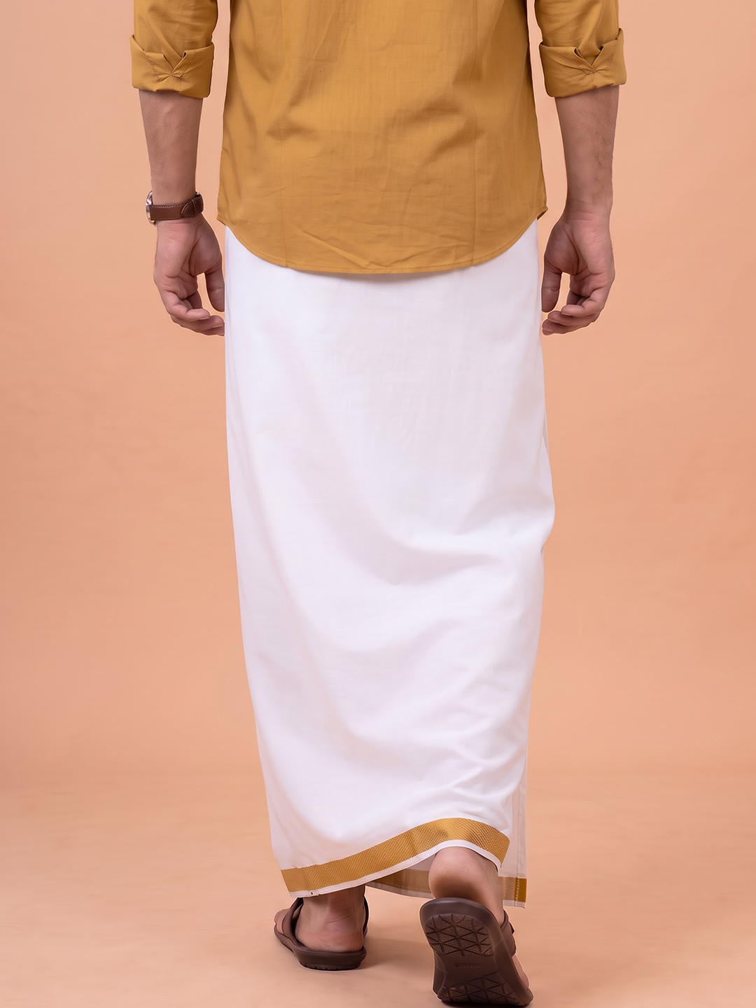 Single Layer Cotton Blend White Dhoti with Fancy Jari Border - GP07
