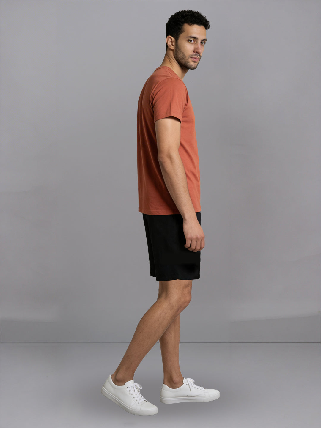 Men Orange Crew neck T-Shirt with Black Shorts Combo ES1
