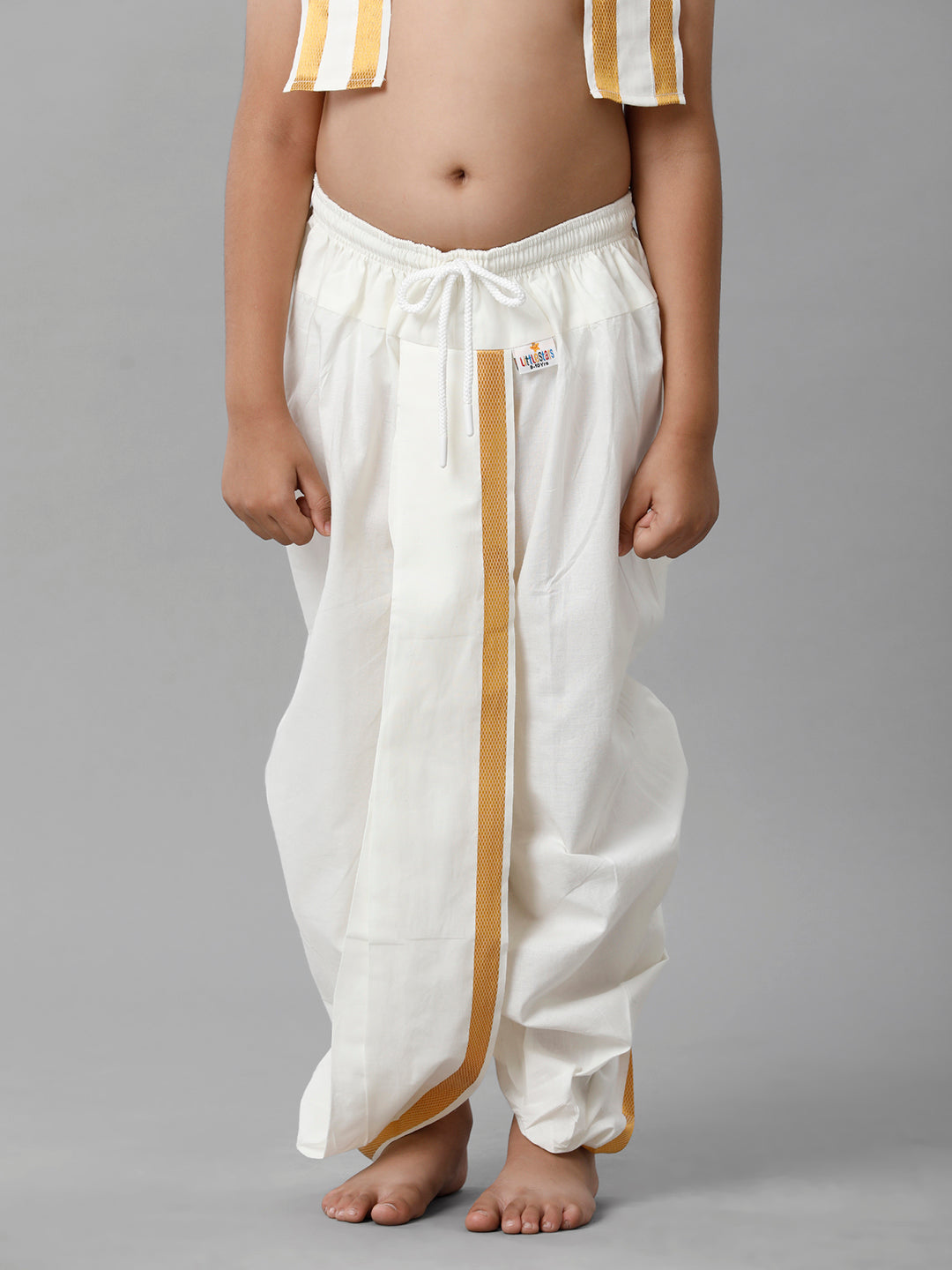Boys Cotton Cream Elastic Panchakacham Towel Combo-Front alternative view