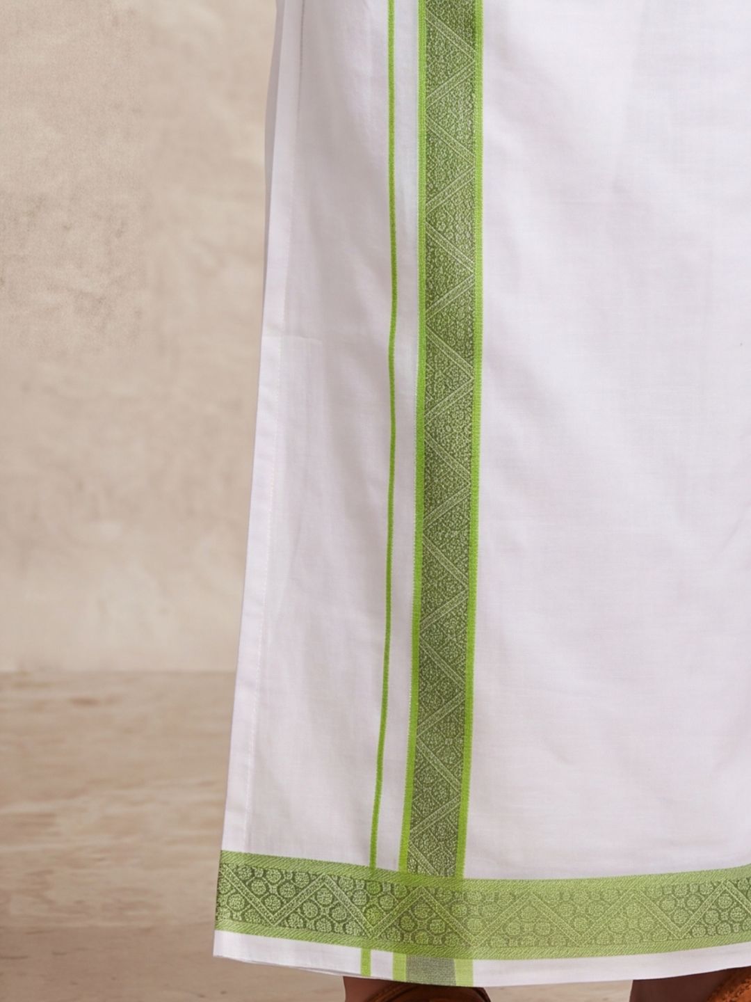 Boys 100% Cotton Green Shirt and Fancy Border Dhoti Set BT3