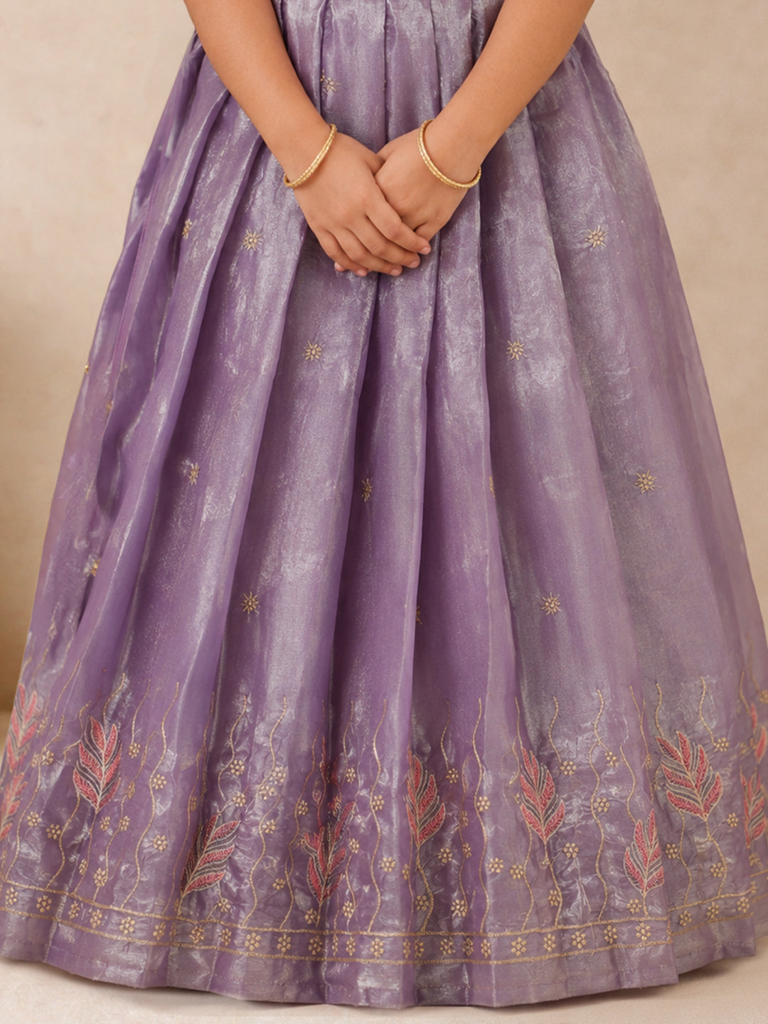 Girls Tissue Violet Pattu Pavadai Set GPS44