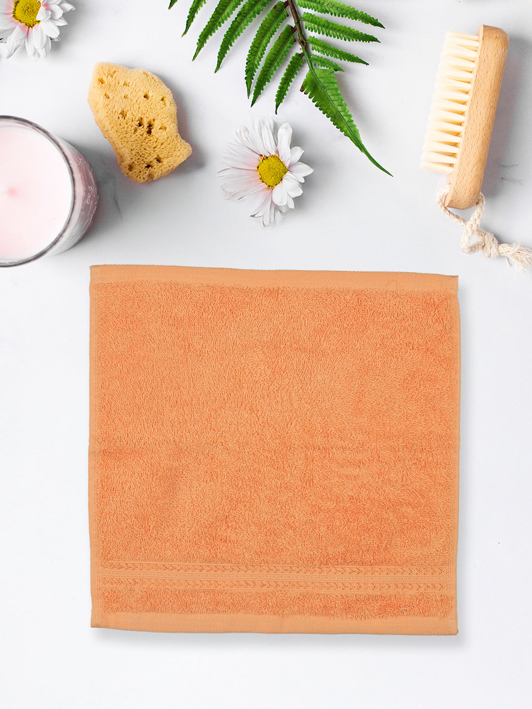 Highly Absorbent & Quick Dry Cotton Bamboo Terry Towel Set – Orange Hand, Face & Bath Towels (Pack of 3)